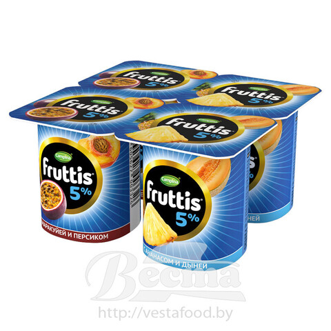Fruttis Creamy dainty 5% Peach-Passion fruit\Pineapple-Melon yoghurt product 115g