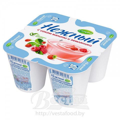 Nezhny with Raspberry-wild strawberry juice 1,2%  100g yoghurt product