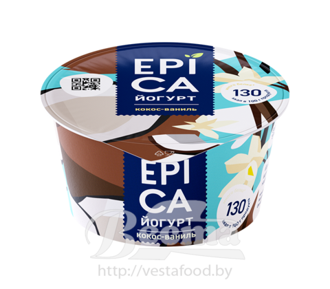 Йогурт "ЕPICA" с кокосом и ванилью, м.ж.д 6,3%, 130г, 1/12