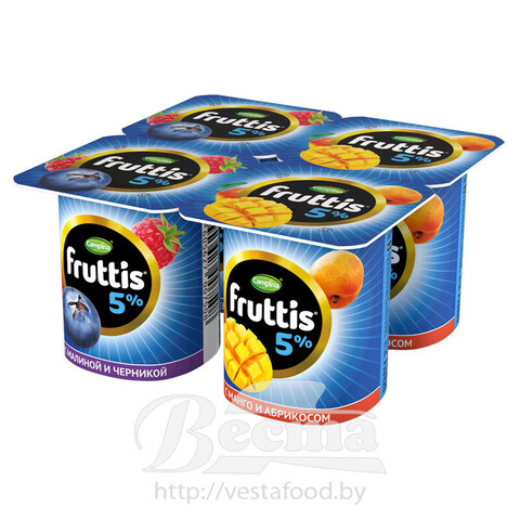Fruttis Creamy dainty 5% Raspberry-Blueberry\ Apricot-mango yoghurt product 115g