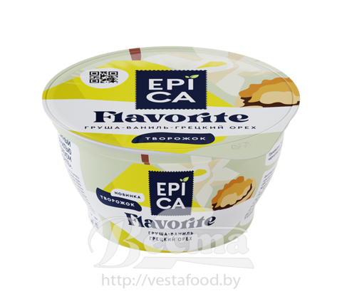 Десерт творожный "EPICA FLAVORITE" с грушей, ванилью и грецким орехом, м.д.ж.8,0%, 130г.