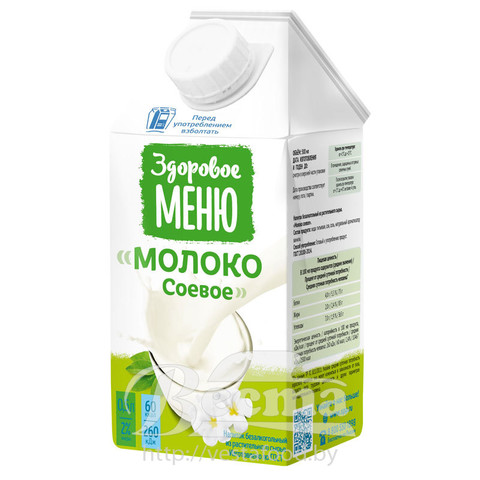 Напиток безалкогольный из растительного сырья "Молоко соевое" т.м. "Здоровое меню", 0,5л,TetraPak
