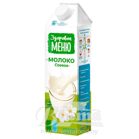 Напиток безалкогольный из растительного сырья "Молоко соевое" т.м. "Здоровое меню", 1л, TetraPak