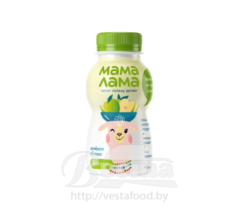 Продукт детского питания: йогурт питьевой "Лама Мама" с зелёным яблоком, для детей старше 3-х лет, м.д.ж.2,5%, 200г