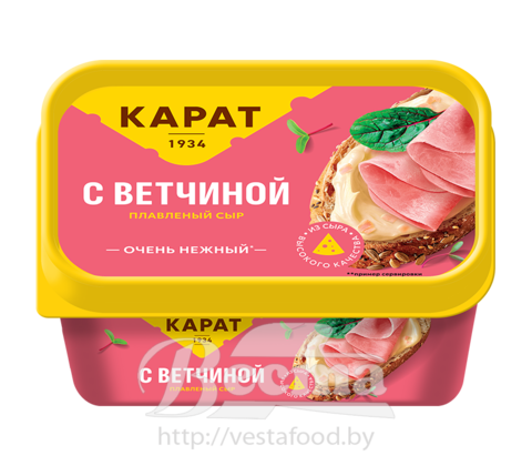 Сыр плавленый сливочный "Карат" с ветчиной, мдж 45%, п/кор, 400г