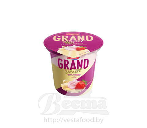"Пудинг молочный ультрапастеризованный с белым шоколадом и сливочно-клубничным муссом ""Гранд Десерт. Белый шоколад с клубничным муссом"", м.д.ж.6,0%, 200г
"