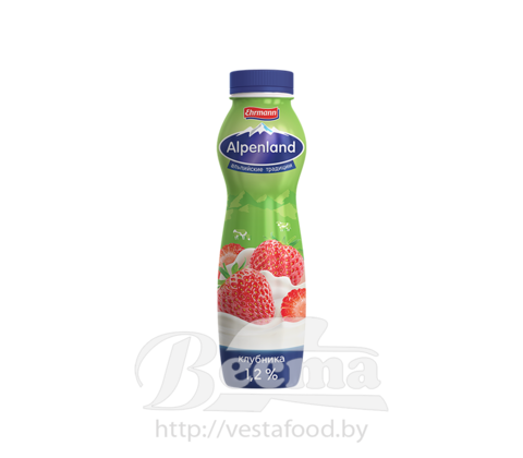 Напиток йогуртный пастериз."Alpenland" с клубникой, мдж. 1,2%, 290г, 1/6