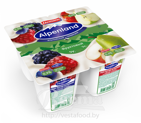 "Alpenland.Фруктовый" с лесными ягодами/яблоком и грушей, продукт йогуртный пастериз., мдж 0,3%, 95г, 1/24
