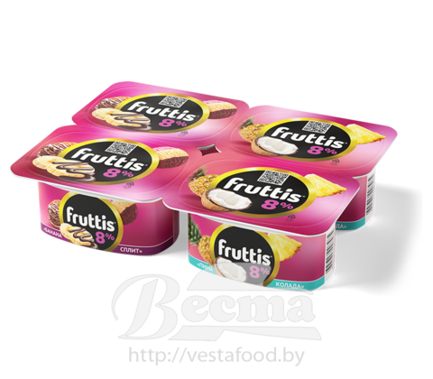 Фруттис супер-экстра 8% с наполнителем"Банана-Сплит"/"Пинаколада" 115г  продукт йогуртный пастеризованный