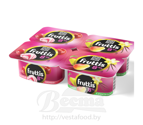 Фруттис супер-экстра 8% с наполнителем "Вишневый пломбир"/с грушей и ванилью 115г  продукт йогуртный пастеризованный