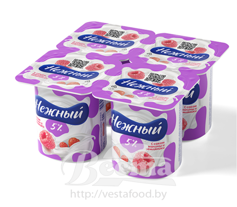 "Нежный сливочный" с соком малины и земяники  5% 100г продукт йогуртный пастеризованный