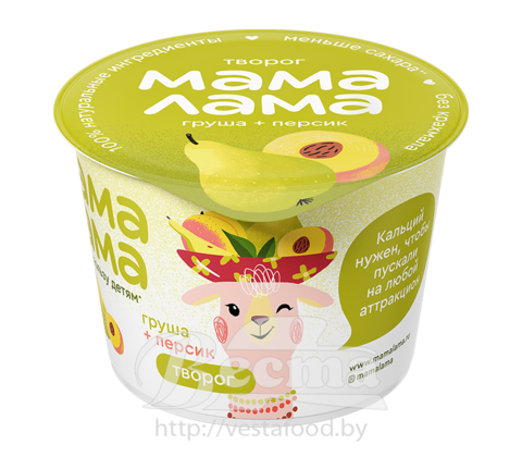 Творог "Лама Мама" с персиком и грушей, мдж 3,8%, 100г, 1/6