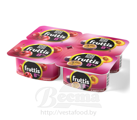 Фруттис супер-экстра 8% с вишней/с персиком и маракуйя 115г продукт йогуртный пастеизованный